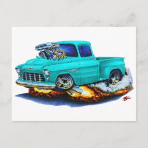 Cartão Postal 1955 Chevy Stepside Pickup Turquoise Truck
