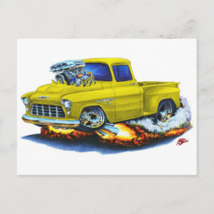 Cartão Postal 1955 Chevy Stepside Pickup Yellow Truck