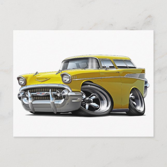 Cartão Postal 1957 Chevy Nomad Amarelo Hot Rod (Frente)