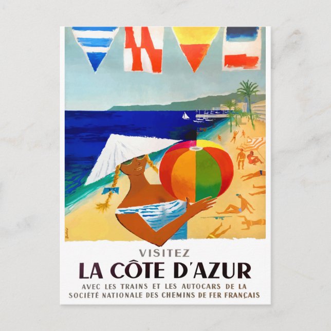 Cartão Postal 1957 Visitez La Cote D’Azur Poster de viagens fran (Frente)