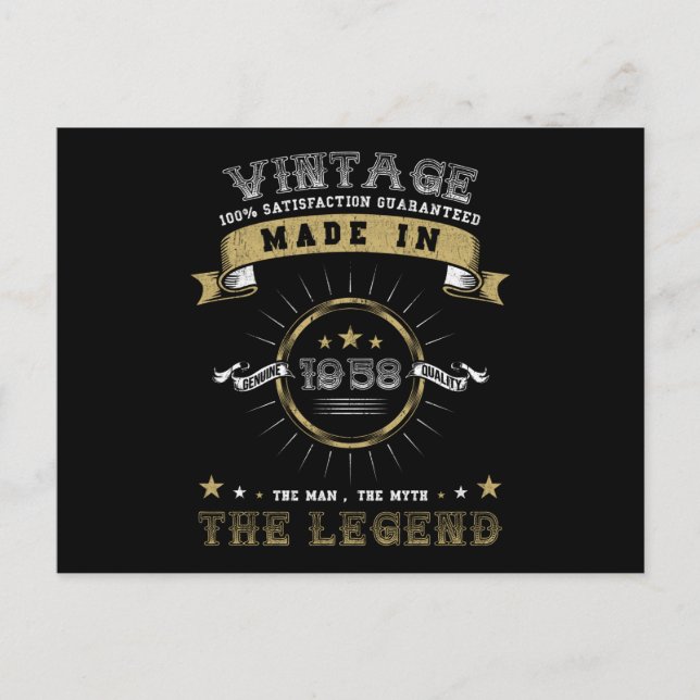 Cartão Postal 1958 Nascido Aniversário Vintage (Frente)