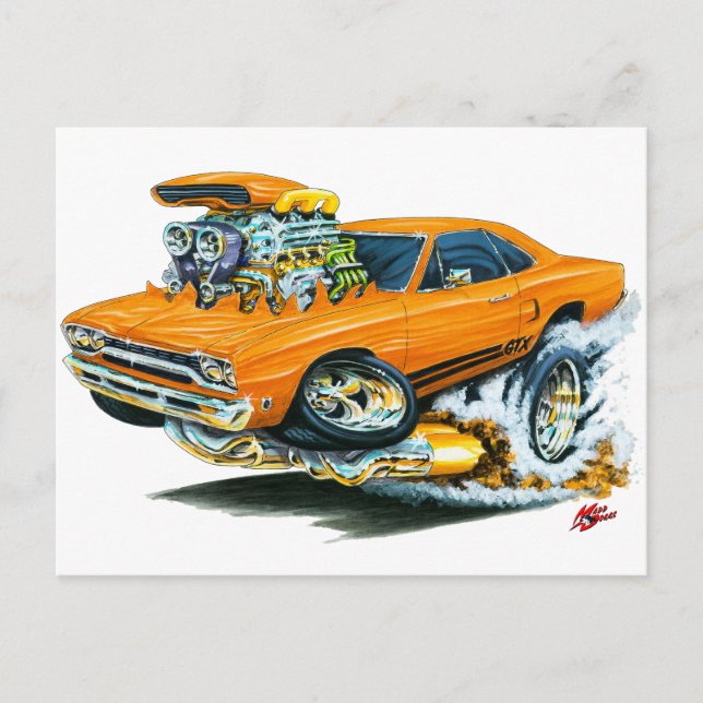 Cartão Postal 1968-69 Carro Laranja Plymouth GTX (Frente)