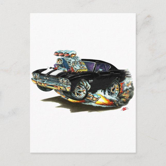 Cartão Postal 1968-69 Carro Negro-Branco Chevelle (Frente)