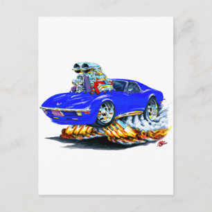 Cartão Postal 1968-72 Carro Azul Corvette
