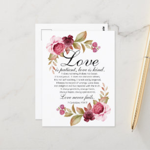 Cartão Postal 1 Corinthians 13:4-8 O amor é a Bíblia Floral do D