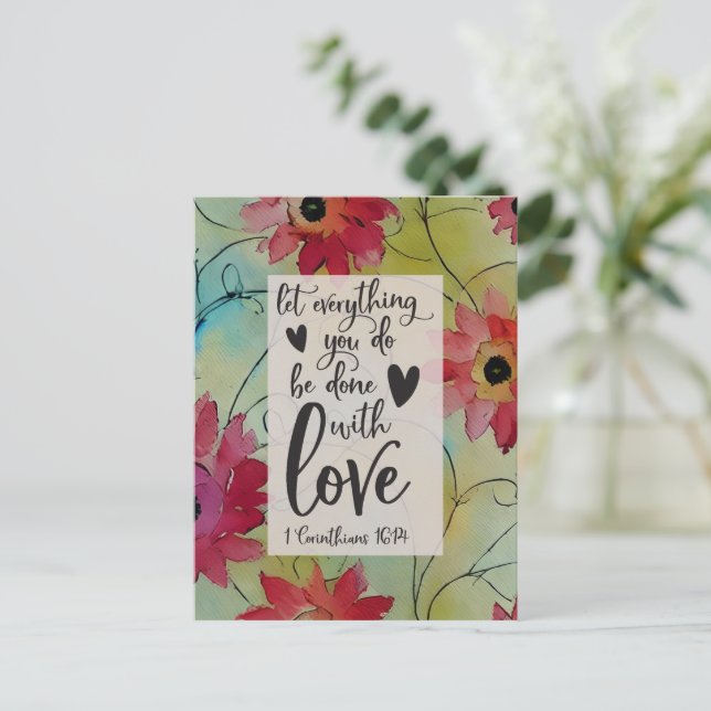 Cartão Postal 1 Corinthians 16 14 Tudo na Bíblia do Amor Verso (Em pé/Frente)