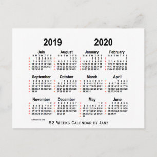 Cartão Postal 2019-2020 branco calendário de 52 semanas por Jan