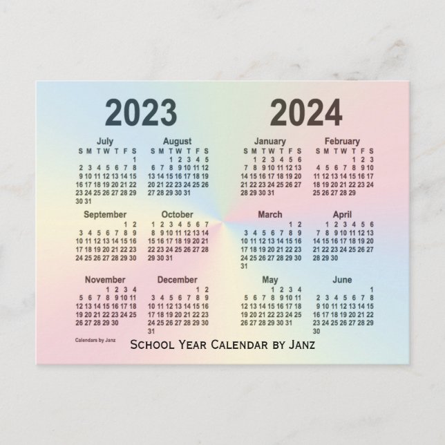 Cartão Postal 2023-2024 Calendário da Escola de Nuvem do Arco-ír (Frente)