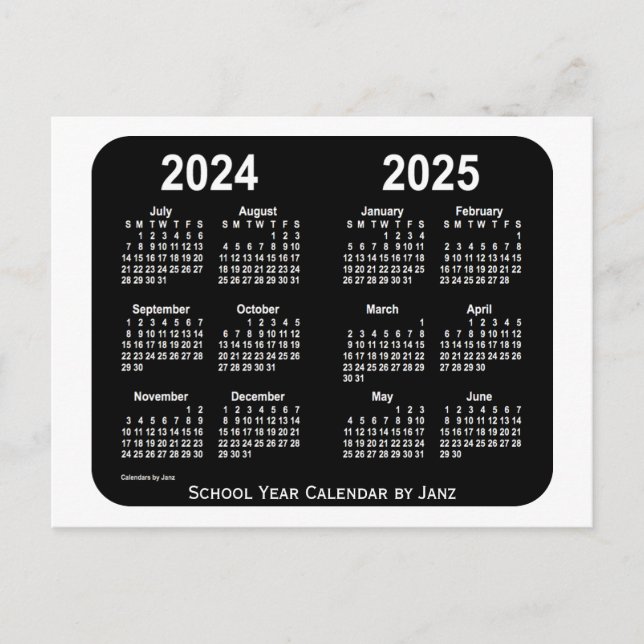 Cartão Postal 2024-2025 Calendário Branco da Escola Neon de Janz (Frente)