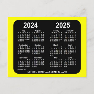 Cartão Postal 2024-2025 Calendário da Escola Amarelo Neon de Jan
