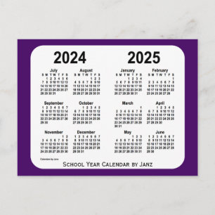 Cartão Postal 2024-2025 Calendário do Ano Mini Escolar em Púrpur