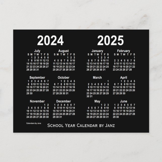 Cartão Postal 2024-2025 Calendário Neon White School por Janz (Frente)
