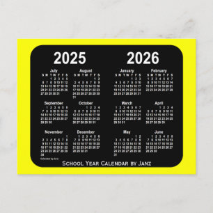 Cartão Postal 2025-2026 Calendário da Escola Amarelo Neon de Jan