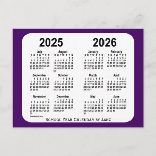 Cartão Postal 2025-2026 Calendário do Mini Ano Escolar em Púrpur
