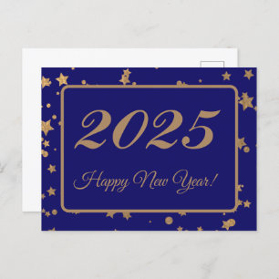 Cartão Postal 2025,Feliz ano novo!estrelas douradas e fundo do m