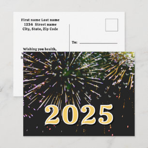 Cartão Postal 2025,Feliz ano novo!festa Fogo de Artifício Feliz 