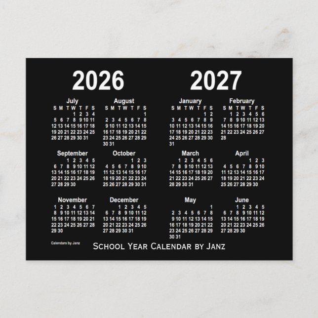 Cartão Postal 2026-2027 Calendário da Escola Branca Neon, de Jan (Frente)