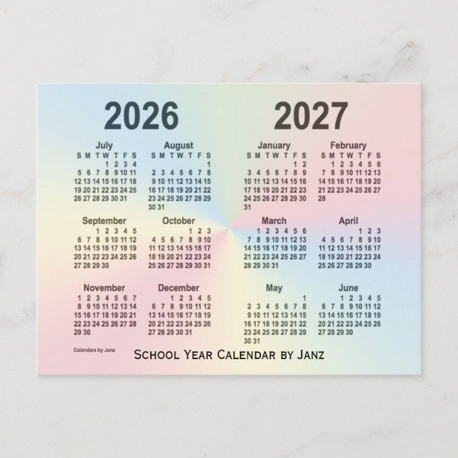 Cartão Postal 2026-2027 Calendário da Escola de Nuvem do Arco-ír (Frente)