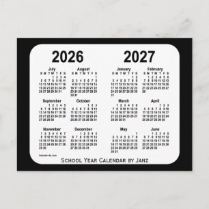 Cartão Postal 2026-2027 calendário preto e branco da escola por