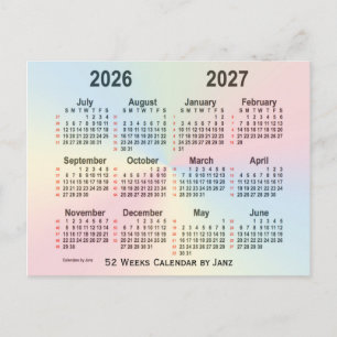 Cartão Postal 2026-2027 Calendário Rainbow 52 Semanas por Janz