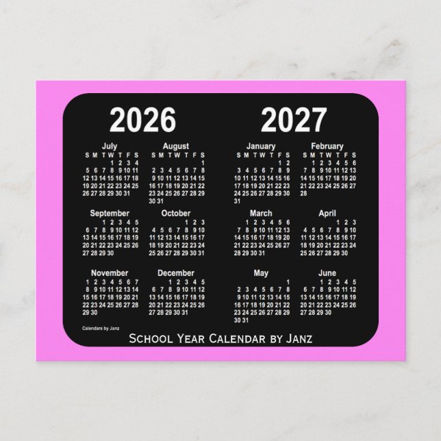 Cartão Postal 2026-2027: Violet Neon Mini Calendário da Escola 2 (Frente)