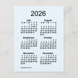 Cartão Postal 2026 Alice Blue Calendário Mini de 6 Meses por Jan