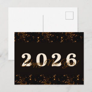 Cartão Postal 2026,Feliz ano novo!fundo preto brilhante dourado