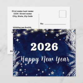 Cartão Postal 2026,Feliz ano novo!Natal azul Feliz Natal