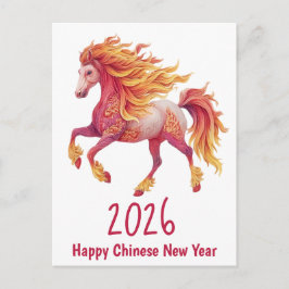 Cartão Postal 2026 Fiery Horse – Happy Chinese New Year