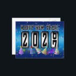 Cartão Postal 2027 Happy New Year Odometer<br><div class="desc">* Send a quick New Years Hello to family and friends. * Celebrate with party streamers and confetti on blue background. * This postcard is just the right size for short 'New Years Wishes. * Use for party invitations or for New Years Party Thank You Notes, too! * To the...</div>