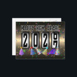 Cartão Postal 2027 Happy New Year Odometer<br><div class="desc">* Send a quick New Years Hello to family and friends. * Celebrate with party streamers and confetti on gold and black background. * This postcard is just the right size for short 'New Years Wishes. * Use for party invitations or for New Years Party Thank You Notes, too! *...</div>