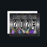 Cartão Postal 2027 Happy New Year Odometer<br><div class="desc">* Send a quick New Years Hello to family and friends. * Celebrate with party streamers and confetti on silver and black background. * This postcard is just the right size for short 'New Years Wishes. * Use for party invitations or for New Years Party Thank You Notes, too! *...</div>