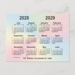 Cartão Postal 2028-2029 Calendário Rainbow 52 Semanas por Janz