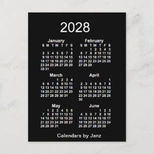 Cartão Postal 2028 Neon White 6 meses Mini calendário de Janz
