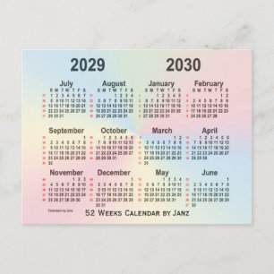 Cartão Postal 2029-2030 Calendário Rainbow 52 Semanas por Janz