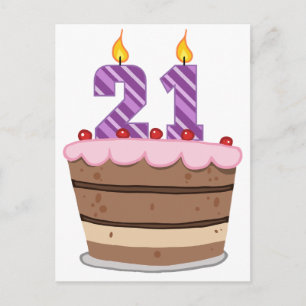 Cartão Postal 21 anos de idade no Bolo de Aniversário