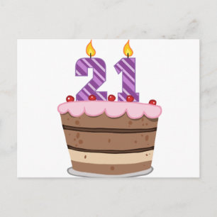 Cartão Postal 21 anos de idade no Bolo de Aniversário