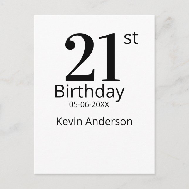 Cartão Postal 21st birthday bold letter name date simple man boy (Frente)