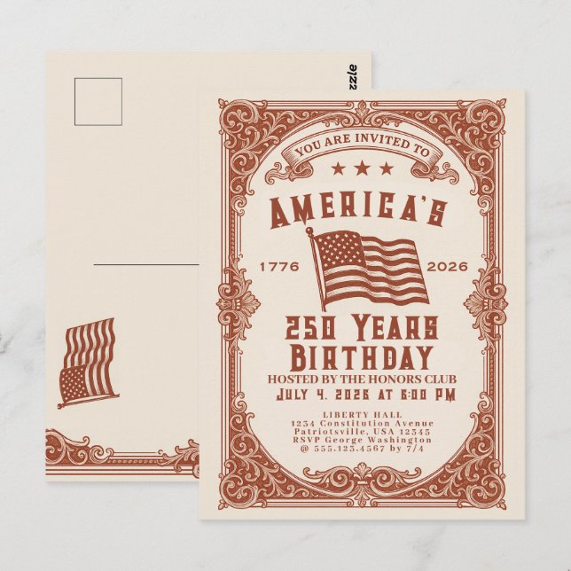 Cartão Postal 250 Aniversário dos EUA  (Frente/Verso)