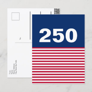 Cartão Postal 250 Vermelho Branco e Azul Aniversário de 250 anos