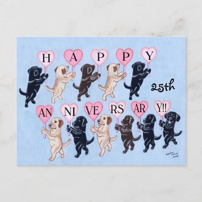 Cartão Postal 25 Anniversário Labrador Retrievers Pintura (Frente)