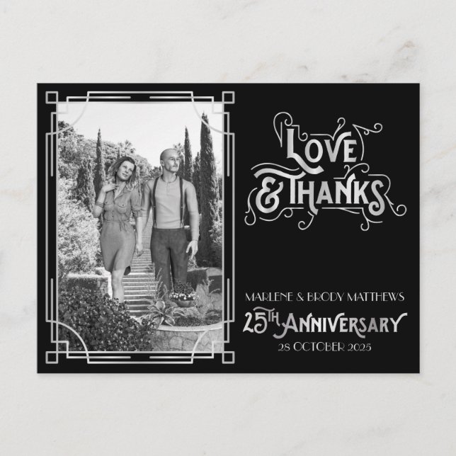 Cartão Postal 25 de Casamento de Obrigado de Amor Silver (Frente)