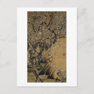 Cartão Postal 2. 梅花小禽図, 若冲 Flores de ameixa e pequenas aves, Jak
