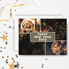 Cartão Postal 2 Colagem de Fotos Fogos de Artifício Feliz Ano No