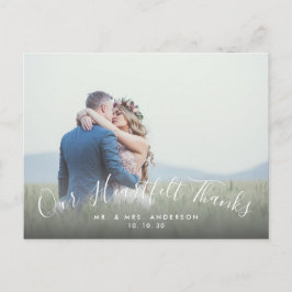 Cartão Postal 2 Foto Script Heart Obrigados Weding Obrigado