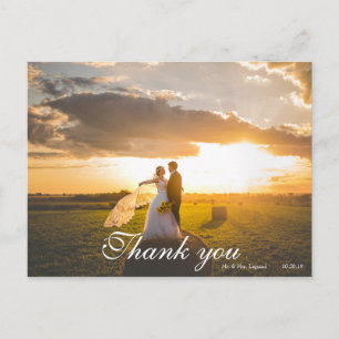 Cartão Postal 2 Fotografia Script Lettered Weding Obrigado