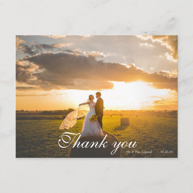 Cartão Postal 2 Fotografia Script Lettered Weding Obrigado (Frente)