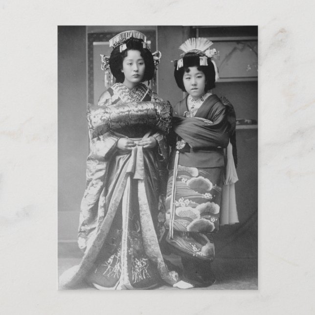 Cartão Postal 2 Geisha Girls Vintage Foto Japonesa (Frente)