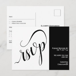 Cartão Postal 2 Painéis Minimalistas RSVP de Casamento Preto e B