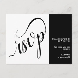Cartão Postal 2 Painéis Minimalistas RSVP de Casamento Preto e B